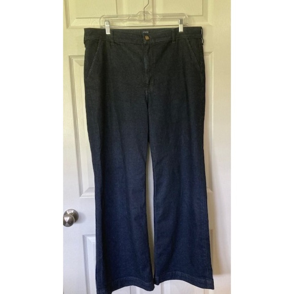 J. Crew High Rise Wide Leg Trouser Jeans Dark Indigo Stretch 32 Business Casual